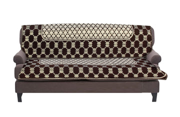 Nendle Latest Cotton Abstarct Design 3 Seater Sofa Cover Set for Living Room (Brown, 2 Pieces)